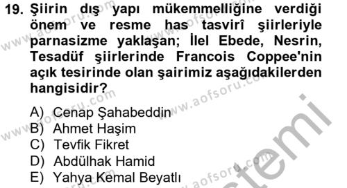 Batı Edebiyatında Akımlar 2 Dersi 2012 - 2013 Yılı (Final) Dönem Sonu Sınavı 19. Soru