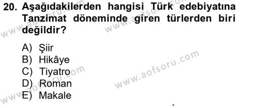 Batı Edebiyatında Akımlar 2 Dersi 2012 - 2013 Yılı (Final) Dönem Sonu Sınavı 20. Soru
