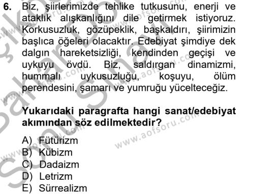 Batı Edebiyatında Akımlar 2 Dersi 2012 - 2013 Yılı (Final) Dönem Sonu Sınavı 6. Soru