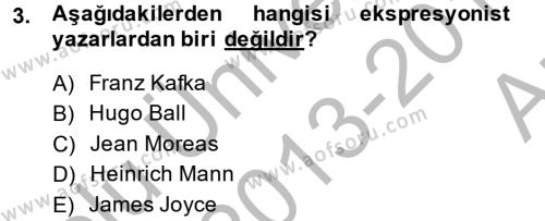 Batı Edebiyatında Akımlar 2 Dersi 2013 - 2014 Yılı (Vize) Ara Sınavı 3. Soru
