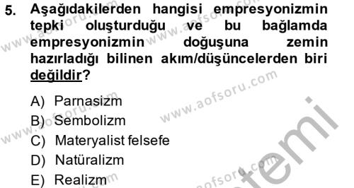 Batı Edebiyatında Akımlar 2 Dersi 2013 - 2014 Yılı (Vize) Ara Sınavı 5. Soru