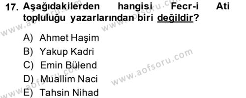 Batı Edebiyatında Akımlar 2 Dersi 2013 - 2014 Yılı (Final) Dönem Sonu Sınavı 17. Soru