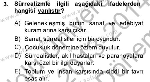 Batı Edebiyatında Akımlar 2 Dersi 2013 - 2014 Yılı (Final) Dönem Sonu Sınavı 3. Soru