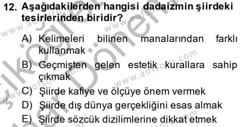Batı Edebiyatında Akımlar 2 Dersi 2014 - 2015 Yılı (Vize) Ara Sınavı 12. Soru