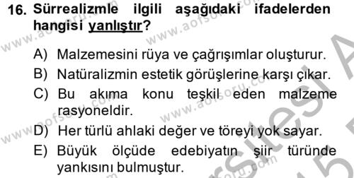 Batı Edebiyatında Akımlar 2 Dersi 2014 - 2015 Yılı (Vize) Ara Sınavı 16. Soru