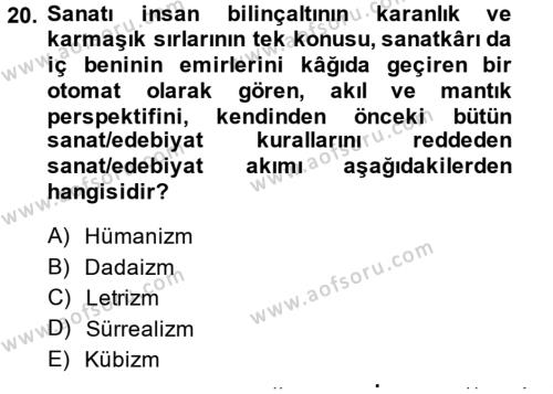 Batı Edebiyatında Akımlar 2 Dersi 2014 - 2015 Yılı (Vize) Ara Sınavı 20. Soru