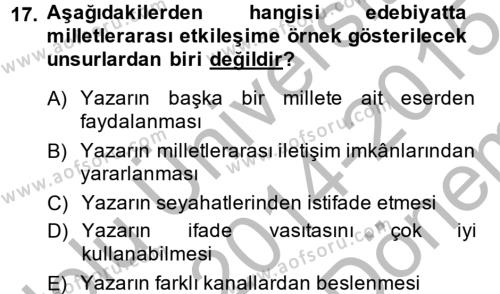 Batı Edebiyatında Akımlar 2 Dersi 2014 - 2015 Yılı (Final) Dönem Sonu Sınavı 17. Soru