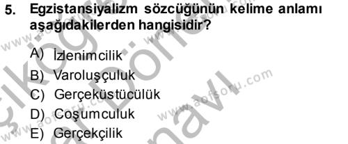 Batı Edebiyatında Akımlar 2 Dersi 2014 - 2015 Yılı (Final) Dönem Sonu Sınavı 5. Soru