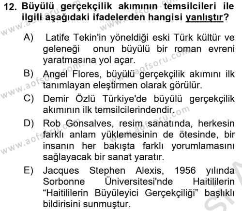 Batı Edebiyatında Akımlar 2 Dersi 2016 - 2017 Yılı (Final) Dönem Sonu Sınavı 12. Soru