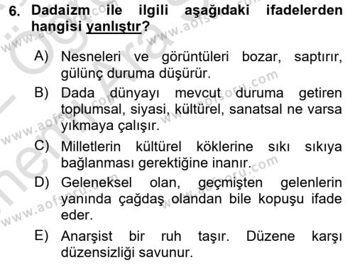 Batı Edebiyatında Akımlar 2 Dersi 2021 - 2022 Yılı (Vize) Ara Sınavı 6. Soru