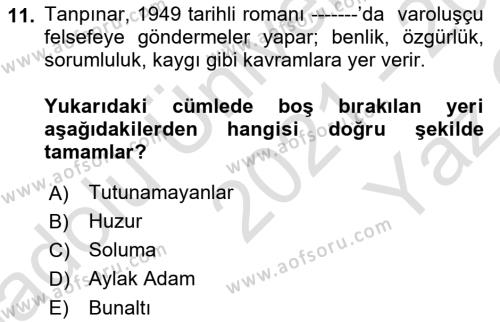 Batı Edebiyatında Akımlar 2 Dersi 2021 - 2022 Yılı Yaz Okulu Sınavı 11. Soru