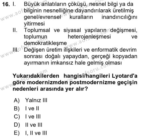 Batı Edebiyatında Akımlar 2 Dersi 2021 - 2022 Yılı Yaz Okulu Sınavı 16. Soru