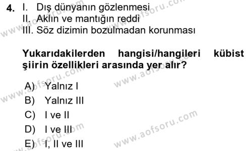 Batı Edebiyatında Akımlar 2 Dersi 2021 - 2022 Yılı Yaz Okulu Sınavı 4. Soru