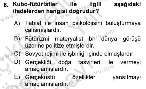 Batı Edebiyatında Akımlar 2 Dersi 2021 - 2022 Yılı Yaz Okulu Sınavı 6. Soru