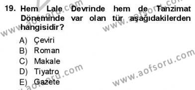 Yeni Türk Edebiyatına Giriş 1 Dersi 2012 - 2013 Yılı (Vize) Ara Sınavı 19. Soru