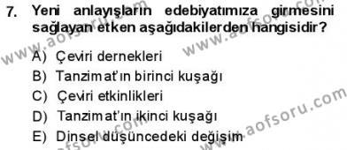 Yeni Türk Edebiyatına Giriş 1 Dersi 2013 - 2014 Yılı (Final) Dönem Sonu Sınavı 7. Soru