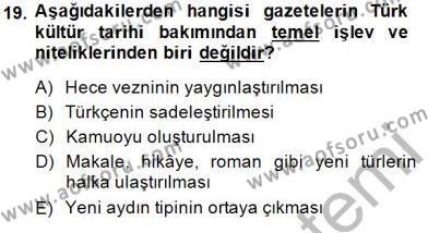 Yeni Türk Edebiyatına Giriş 1 Dersi 2014 - 2015 Yılı (Vize) Ara Sınavı 19. Soru