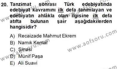 Yeni Türk Edebiyatına Giriş 1 Dersi 2014 - 2015 Yılı (Vize) Ara Sınavı 20. Soru