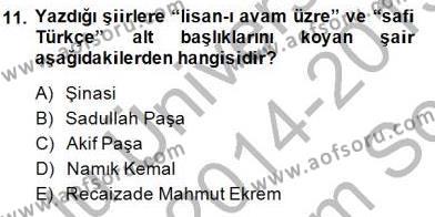 Yeni Türk Edebiyatına Giriş 1 Dersi 2014 - 2015 Yılı (Final) Dönem Sonu Sınavı 11. Soru