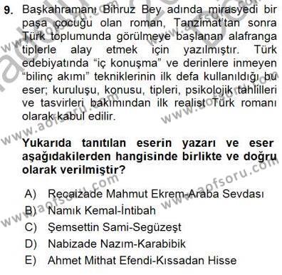 Yeni Türk Edebiyatına Giriş 1 Dersi 2015 - 2016 Yılı (Final) Dönem Sonu Sınavı 9. Soru