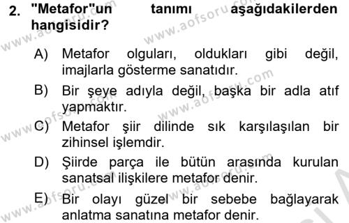 Yeni Türk Edebiyatına Giriş 1 Dersi 2017 - 2018 Yılı (Vize) Ara Sınavı 2. Soru