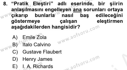 Yeni Türk Edebiyatına Giriş 1 Dersi 2018 - 2019 Yılı (Vize) Ara Sınavı 8. Soru