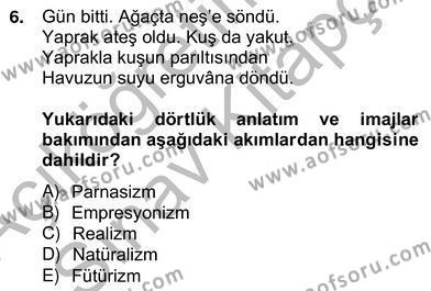 Yeni Türk Edebiyatına Giriş 2 Dersi 2012 - 2013 Yılı (Vize) Ara Sınavı 6. Soru