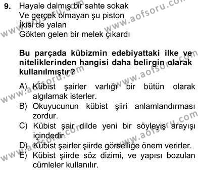 Yeni Türk Edebiyatına Giriş 2 Dersi 2012 - 2013 Yılı (Vize) Ara Sınavı 9. Soru