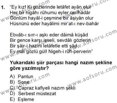 Yeni Türk Edebiyatına Giriş 2 Dersi 2012 - 2013 Yılı (Final) Dönem Sonu Sınavı 1. Soru