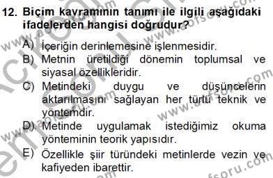 Yeni Türk Edebiyatına Giriş 2 Dersi 2012 - 2013 Yılı (Final) Dönem Sonu Sınavı 12. Soru