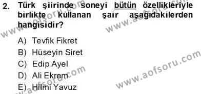 Yeni Türk Edebiyatına Giriş 2 Dersi 2013 - 2014 Yılı (Final) Dönem Sonu Sınavı 2. Soru