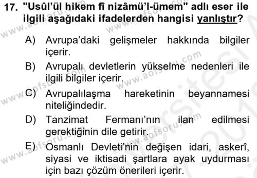 Yeni Türk Edebiyatına Giriş 2 Dersi 2017 - 2018 Yılı (Vize) Ara Sınavı 17. Soru