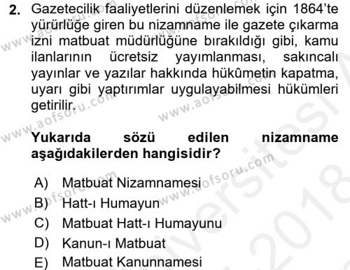 Yeni Türk Edebiyatına Giriş 2 Dersi 2017 - 2018 Yılı (Final) Dönem Sonu Sınavı 2. Soru