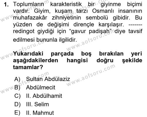 Yeni Türk Edebiyatına Giriş 2 Dersi 2018 - 2019 Yılı Yaz Okulu Sınavı 1. Soru