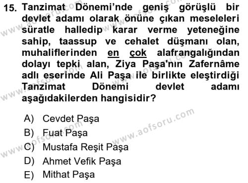 Yeni Türk Edebiyatına Giriş 2 Dersi 2018 - 2019 Yılı Yaz Okulu Sınavı 15. Soru