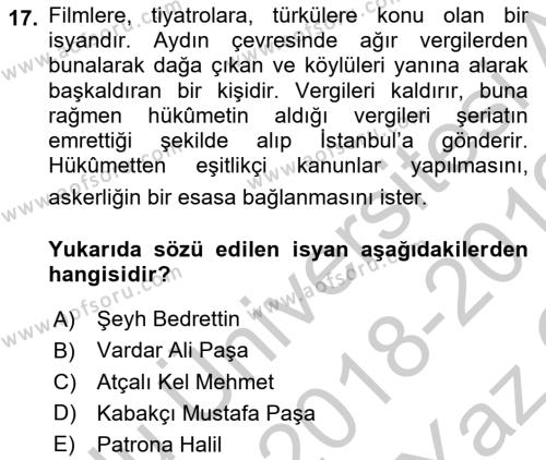 Yeni Türk Edebiyatına Giriş 2 Dersi 2018 - 2019 Yılı Yaz Okulu Sınavı 17. Soru