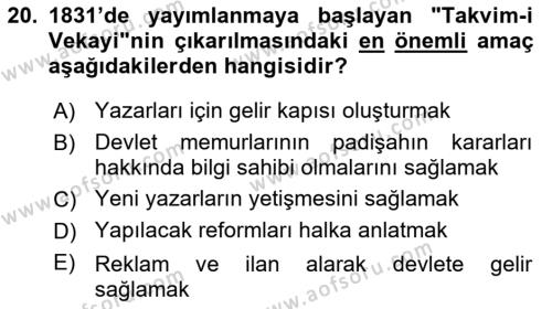 Yeni Türk Edebiyatına Giriş 2 Dersi 2021 - 2022 Yılı (Vize) Ara Sınavı 20. Soru