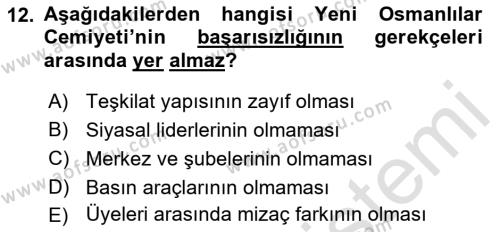 Yeni Türk Edebiyatına Giriş 2 Dersi 2021 - 2022 Yılı (Final) Dönem Sonu Sınavı 12. Soru