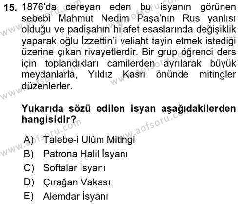 Yeni Türk Edebiyatına Giriş 2 Dersi 2021 - 2022 Yılı (Final) Dönem Sonu Sınavı 15. Soru