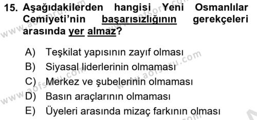 Yeni Türk Edebiyatına Giriş 2 Dersi 2021 - 2022 Yılı Yaz Okulu Sınavı 15. Soru