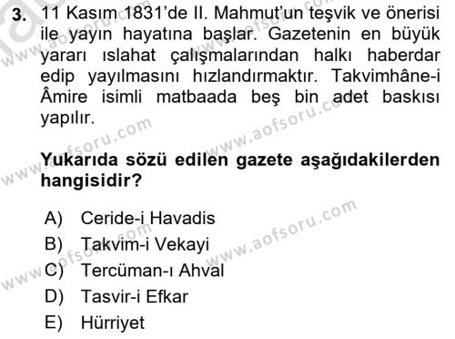 Yeni Türk Edebiyatına Giriş 2 Dersi 2021 - 2022 Yılı Yaz Okulu Sınavı 3. Soru