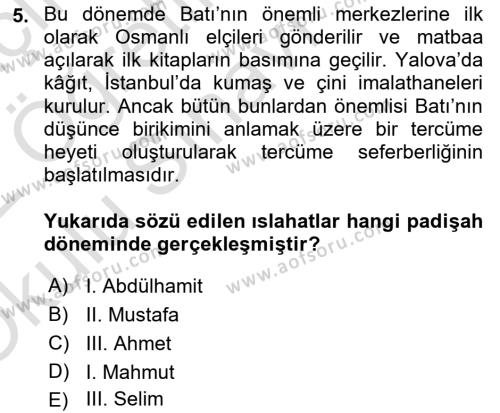 Yeni Türk Edebiyatına Giriş 2 Dersi 2021 - 2022 Yılı Yaz Okulu Sınavı 5. Soru