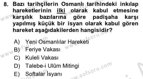 Yeni Türk Edebiyatına Giriş 2 Dersi 2021 - 2022 Yılı Yaz Okulu Sınavı 8. Soru