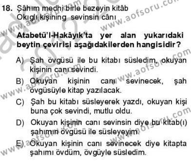 VIII-XIII. Yüzyıllar Türk Edebiyatı Dersi 2012 - 2013 Yılı (Vize) Ara Sınavı 18. Soru
