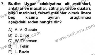 VIII-XIII. Yüzyıllar Türk Edebiyatı Dersi 2012 - 2013 Yılı (Vize) Ara Sınavı 7. Soru