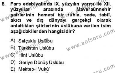 VIII-XIII. Yüzyıllar Türk Edebiyatı Dersi 2012 - 2013 Yılı (Vize) Ara Sınavı 8. Soru