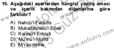 VIII-XIII. Yüzyıllar Türk Edebiyatı Dersi 2012 - 2013 Yılı (Final) Dönem Sonu Sınavı 16. Soru