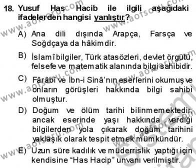 VIII-XIII. Yüzyıllar Türk Edebiyatı Dersi 2013 - 2014 Yılı (Vize) Ara Sınavı 18. Soru
