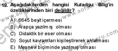VIII-XIII. Yüzyıllar Türk Edebiyatı Dersi 2013 - 2014 Yılı (Vize) Ara Sınavı 19. Soru
