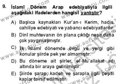 VIII-XIII. Yüzyıllar Türk Edebiyatı Dersi 2013 - 2014 Yılı (Vize) Ara Sınavı 9. Soru